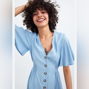 Zara Light Blue Buttoned Dress Size USS/EURS